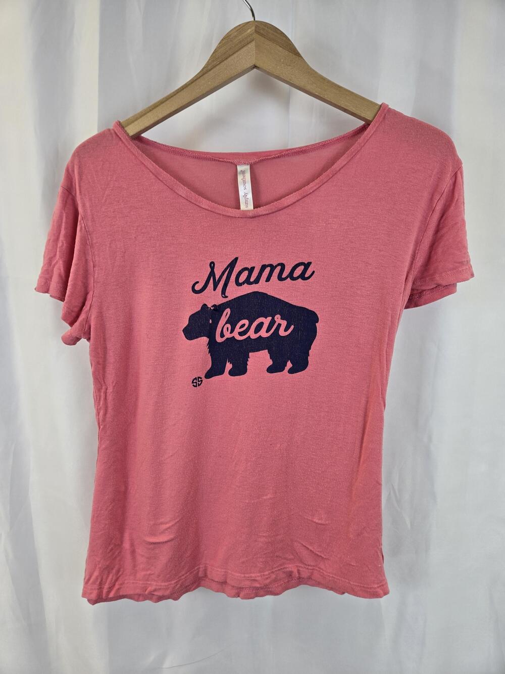 Simply Southern Shirt Womens Large Pink Mama Bear Graphic Scoop Neck Tee Top
